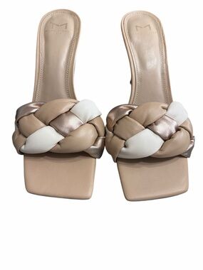 Marc Fisher Braided Slide Mules in Beige, White & Metallic